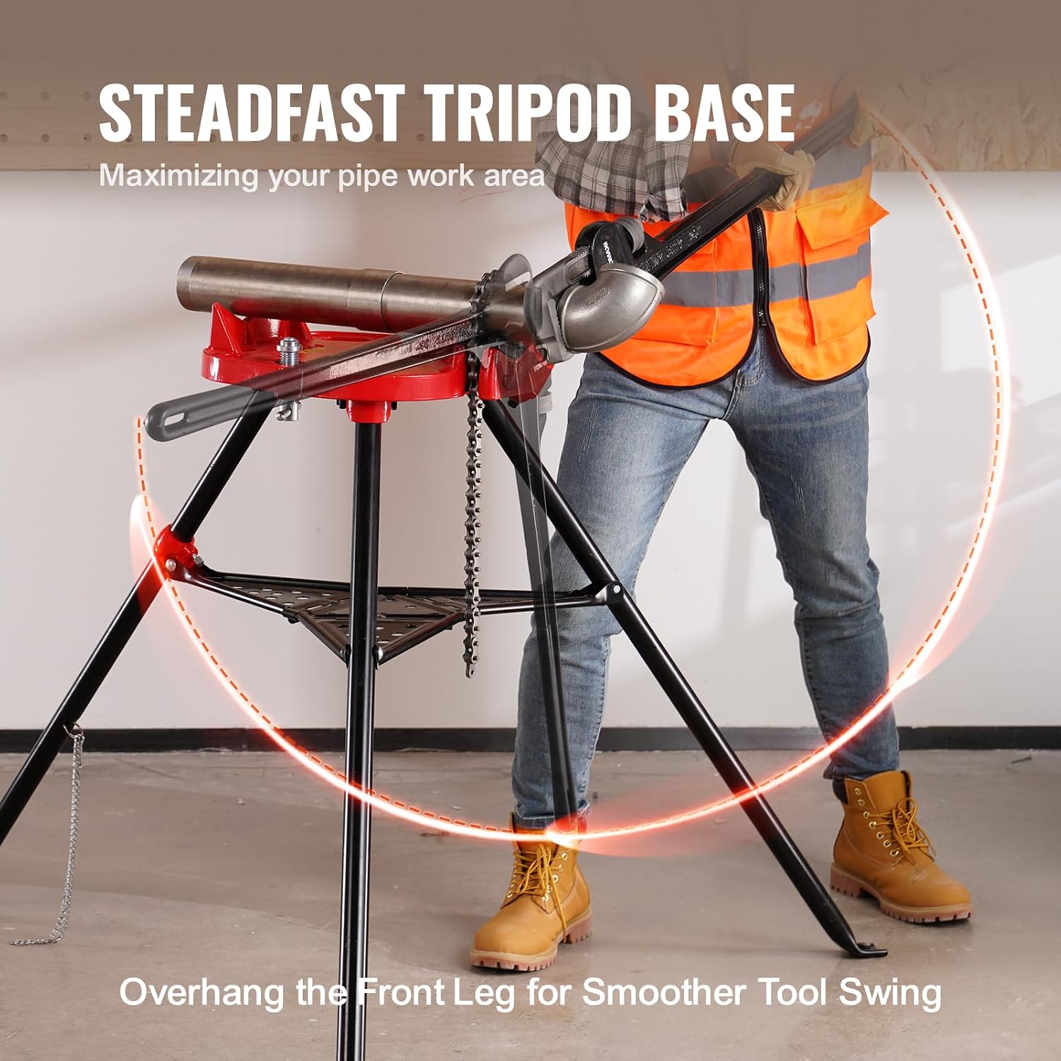 Mophorn 460-6 Tripod Pipe Chain Vise 1/8'-6' Capacity,Pipe Stand Portable Foldable Steel Legs,Pipe Stands w/Tool Tray, Tripod Stand Chain Vise Ideal for a Variety of Pipe Materials