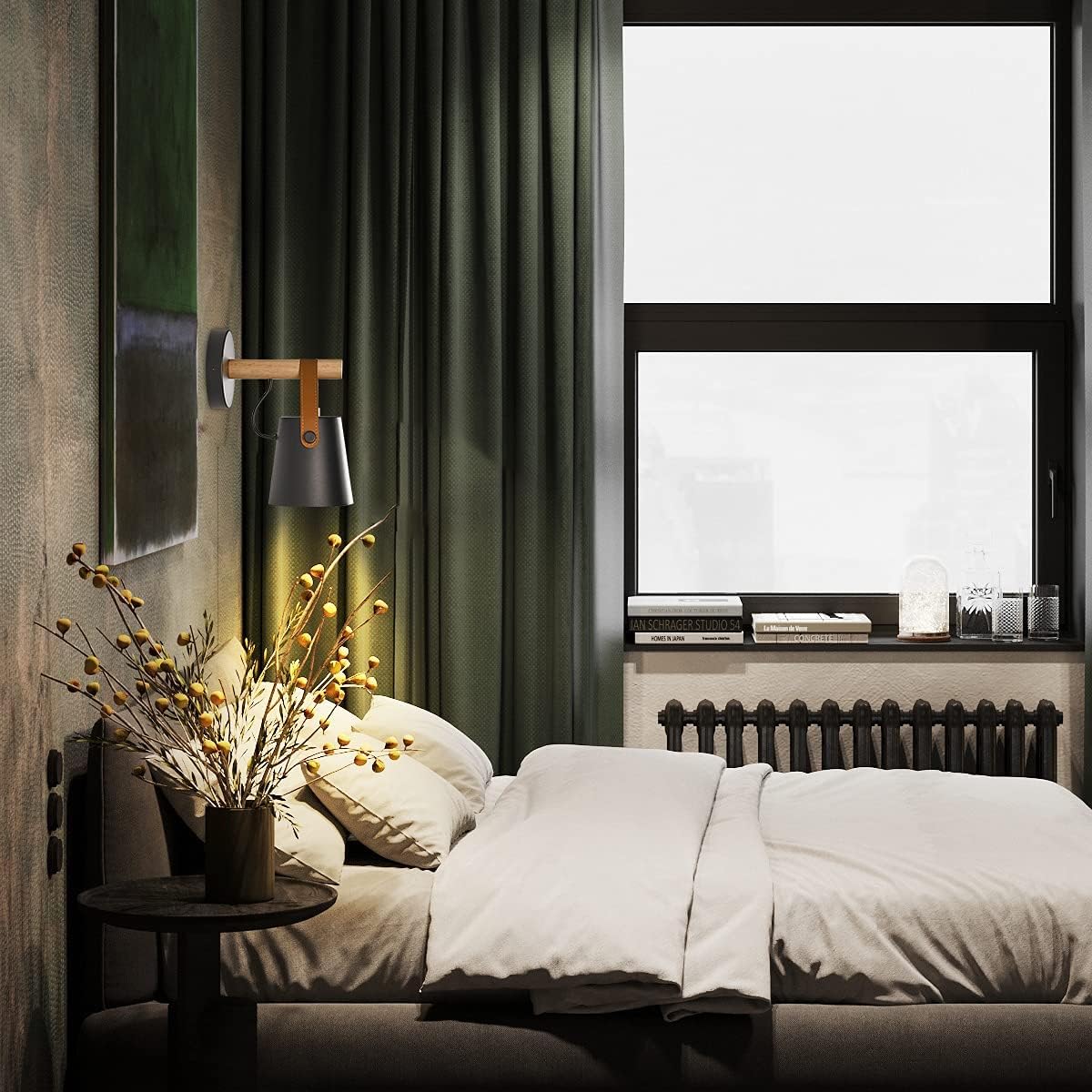 Wall Lamps for Bedroom Indoor Wall Sconces Set of 2 Black Modern Wooden Wall Lighting Fixture E26 Base for Nightstand or Farmhouse Aisle Corridor