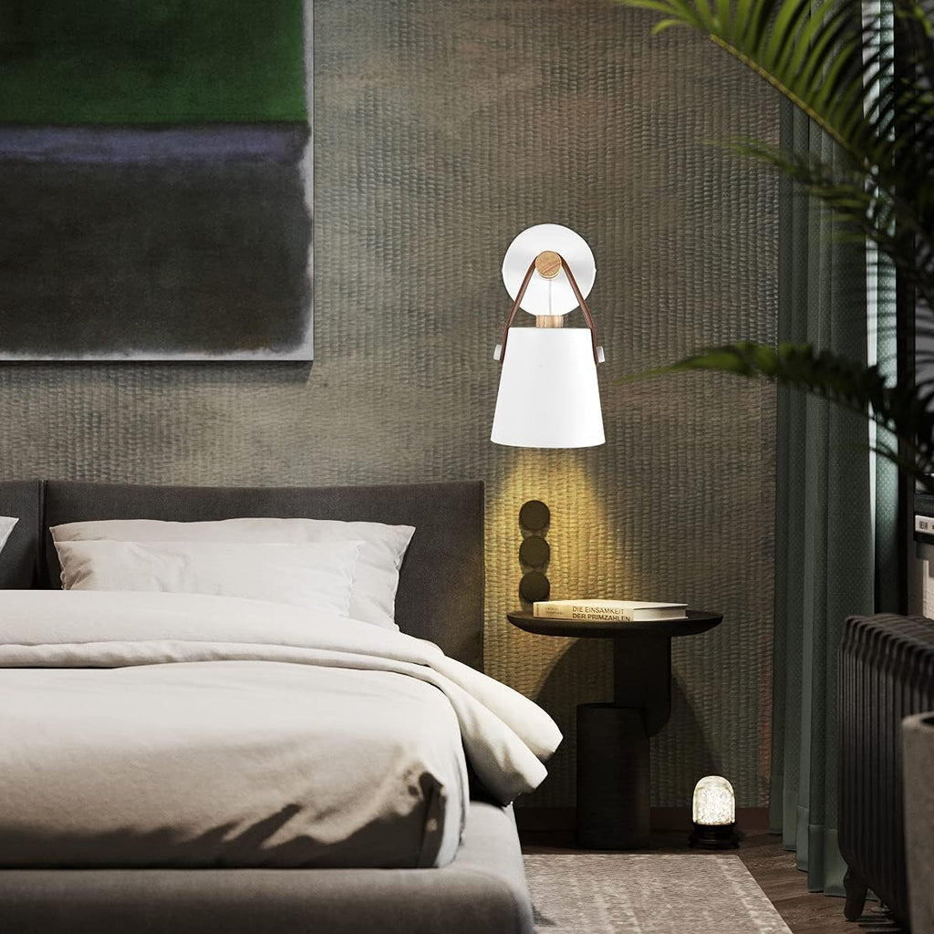 Wall Lamps for Bedroom Indoor Wall Sconces Set of 2 White Modern Wooden Wall Lighting Fixture E26 Base for Nightstand or Farmhouse Aisle Corridor