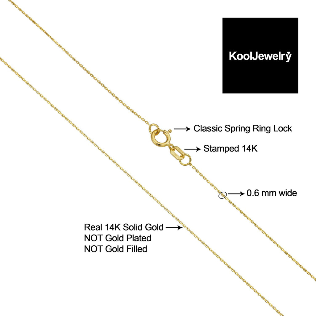 Kooljewelry 14k Yellow Gold 0.6 mm Diamond-cut Cable Chain Necklace (16, 18, 20, 22, 24 or 30 inch)