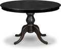 FE6-11-TP Wooden Kitchen Table with Acacia Wood Round Tabletop and Stylish Pedestal Base - Sand Blasted Black Finish