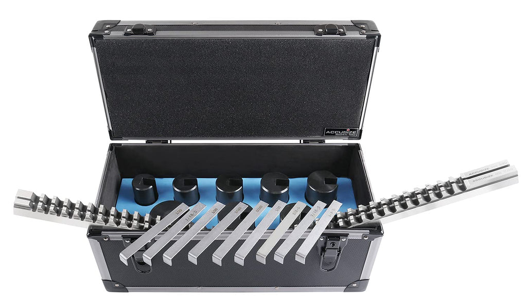Accusize Industrial Tools No 40A H.S.S. Keyway Broach Sets in Fitted Box, 32 Combinations, 5100-0042 | 32 Combinations, D-5/16, 3/8, 7/16, 1/2 in, Precision Ground HSS, Fitted Wooden Box