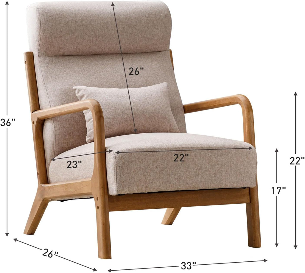 ANJ Mid Century Modern Accent Chair with High Back, Single Lounge Armchair with Solid Wood Frame, Comfy Reading Chair for Living Room, Easy Assembly