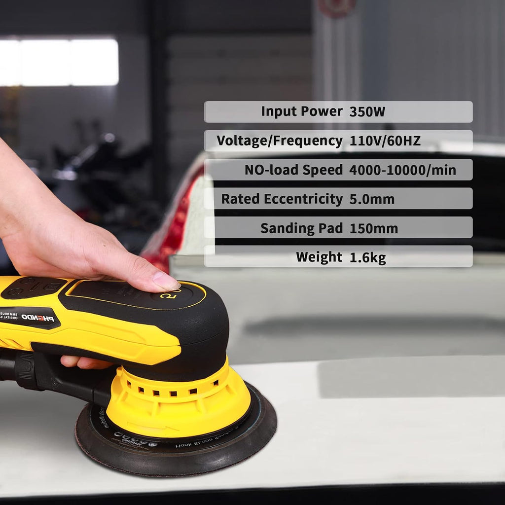 Electric Random Orbital Sander Brushless 350W 3A Multi-function Variable Speed Corded Orbital Sanders Machine For Woodworking, Car, Drywall Sanding, Polishing…
