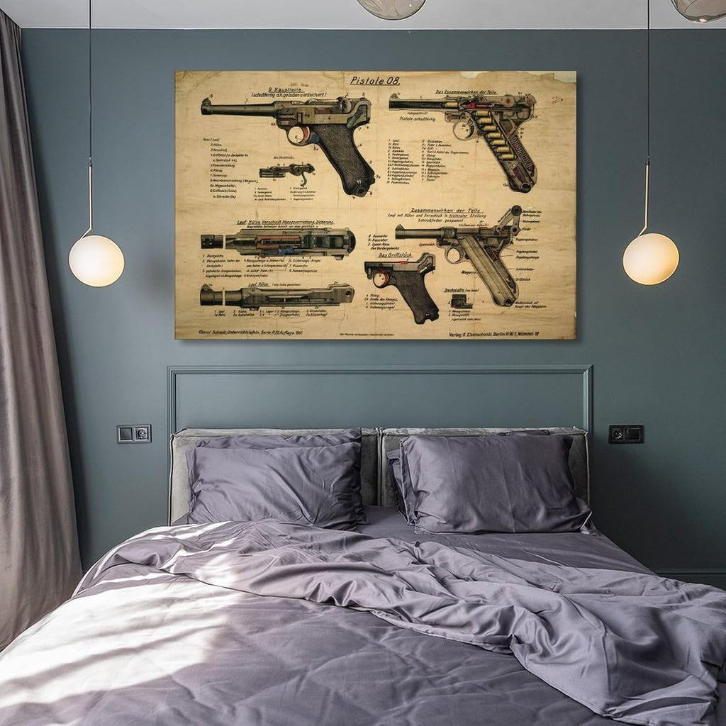 WW2 Luger Pistol Pistole 08 POSTER History Gun Collector Gift Canvas Wall Art Print Are Used For Room Aesthetics And Decoration 24x36inch(60x90cm)