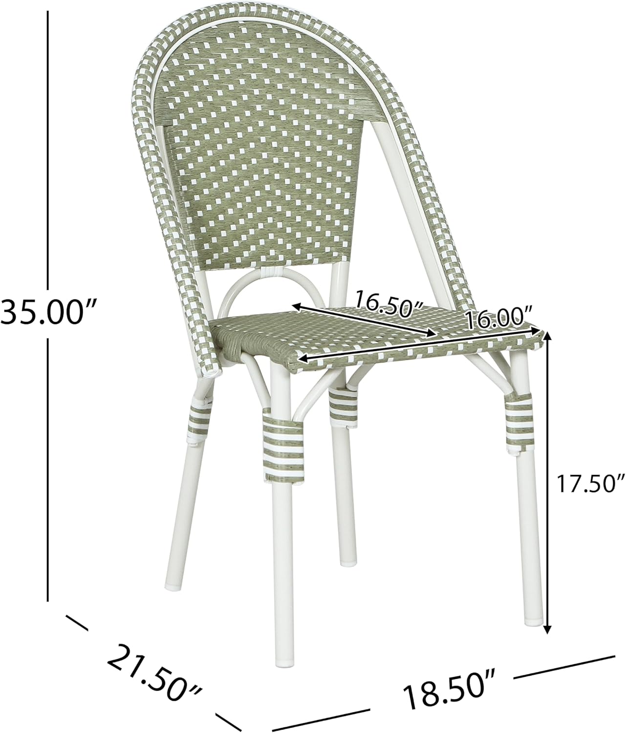 Christopher Knight Home Philomena Outdoor French Bistro Chairs Set of 2, Aluminum Patio Dining Chairs Set of 2, PE Rattan Patio Furniture Amrless Accent Chair for Garden/Backyard/Balcony, Green+White