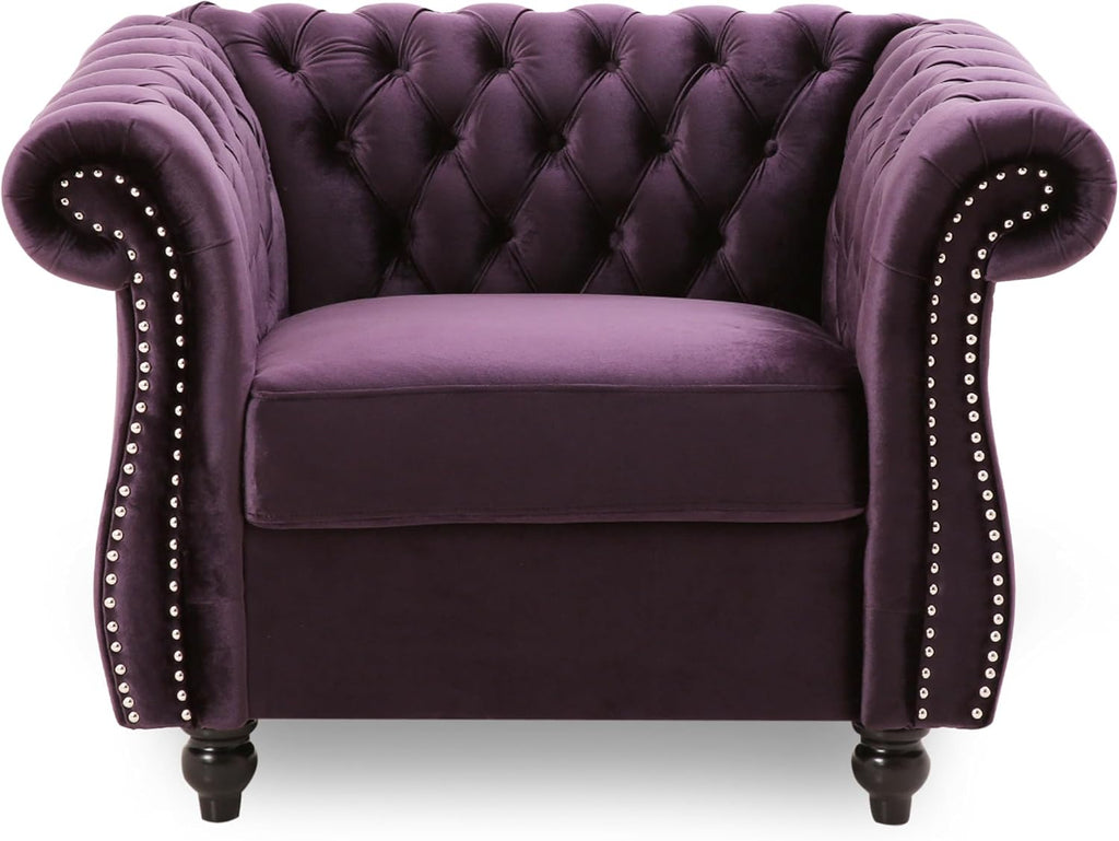 Great Deal Furniture Leila Chesterfield Velvet Club Chair, BlackBerry