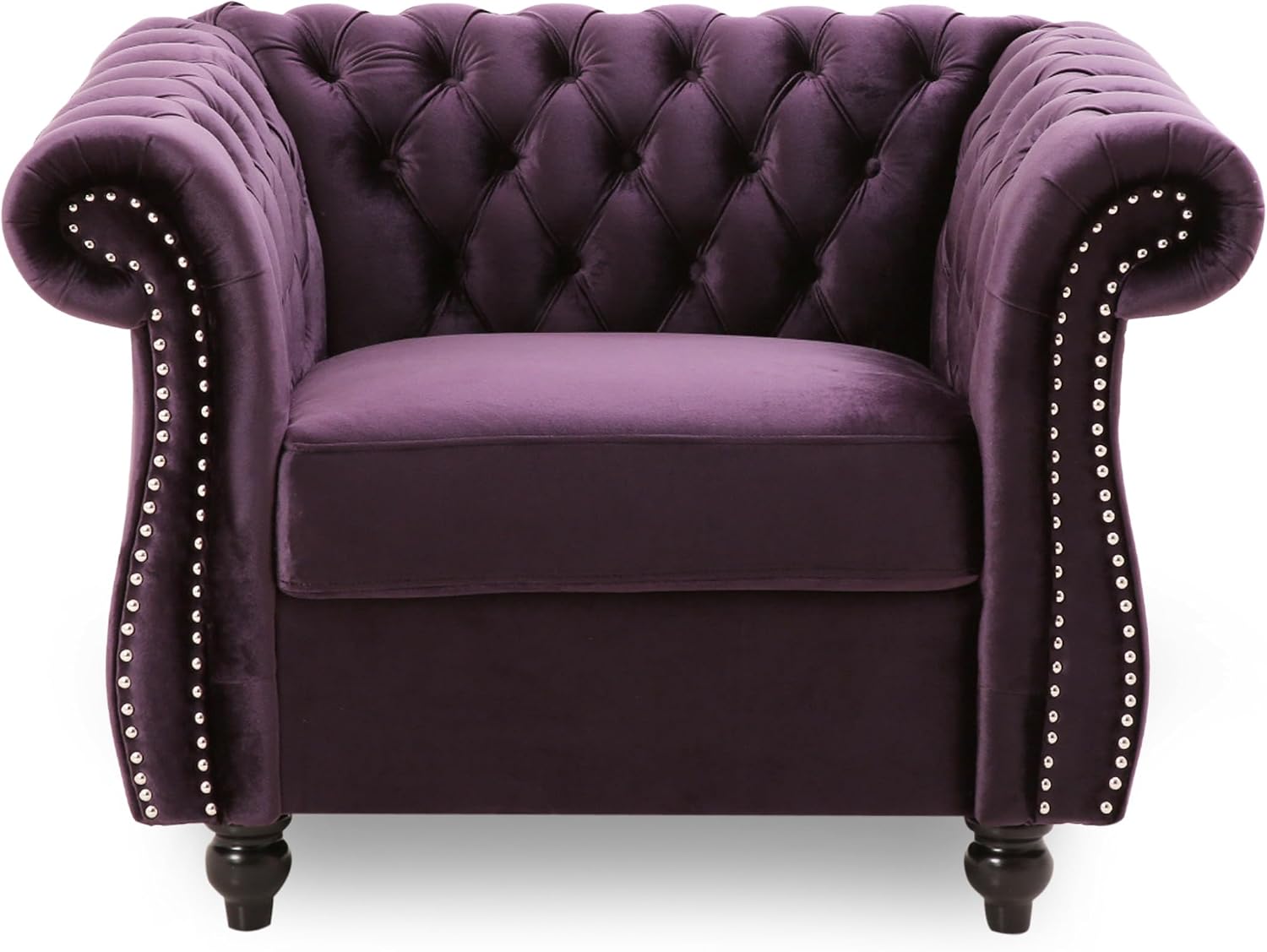 Great Deal Furniture Leila Chesterfield Velvet Club Chair, BlackBerry
