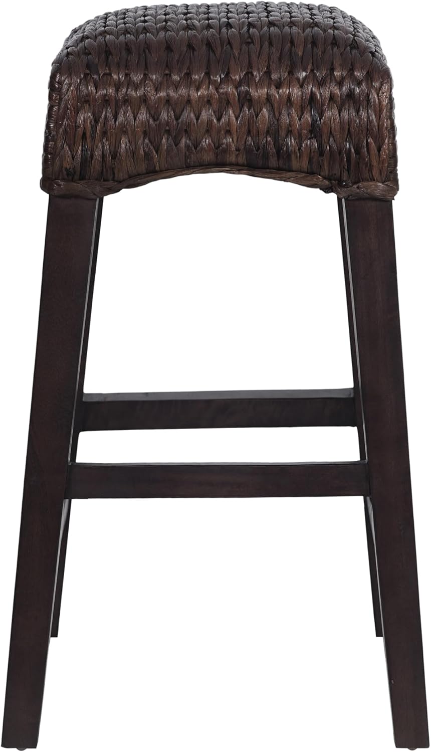 JONATHAN Y Maui Coastal Woven Water Hyacinth Counter Stool, Mango Wood Frame, 26' Backless Counter Stool for Kitchen Island with Integrated Footrest, Fully Assembled, Coastal, Dark Brown CSL1101C