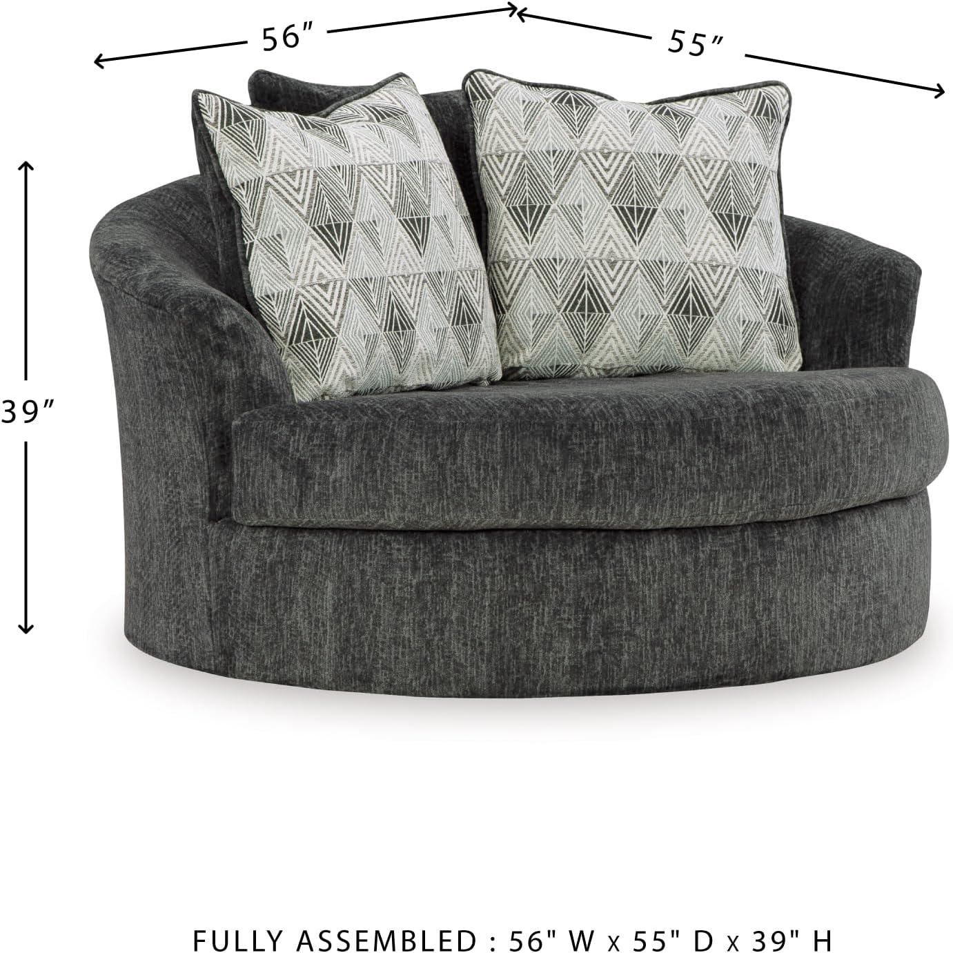 Signature Design by Ashley Biddeford Transitional Upholstered Oversized Swivel Accent Chair with 3 Accent Pillows, Black
