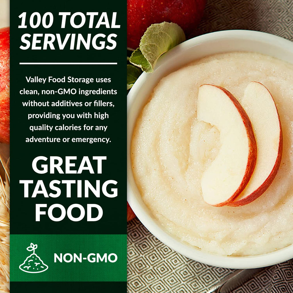 Valley Food Storage Apple Creamy Wheat | 100 Serving Emergency Breakfast Food Supply, 10-Bag Bucket | 25 Year Shelf Life | Survival Meals for Long Term Food Storage, Camping & Prepper Supplies