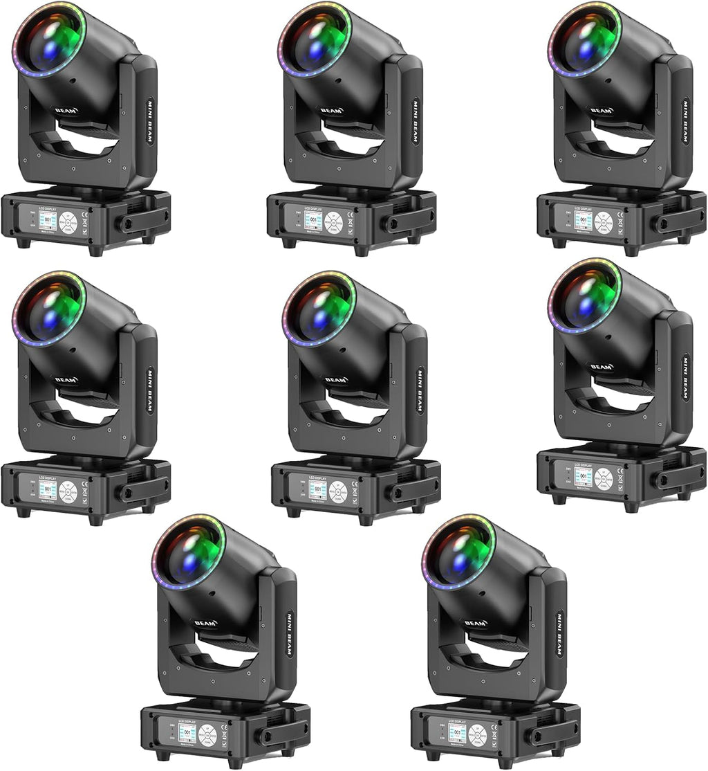 8-Pack 230W 7R Moving Head Lights,48-Facet Prism 14Gobos 14 Colors,Wash/Beam/Frost/Rainbow, 18CH DMX512 Sound Activated