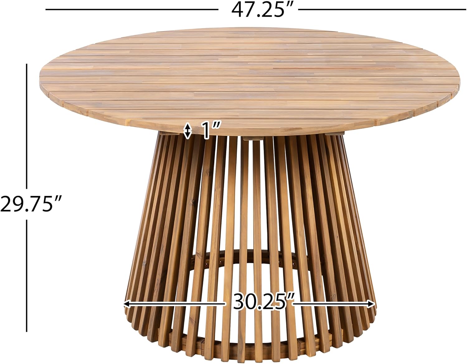 Christopher Knight Home Briar Farmhouse Acacia Wood Round Dining Table, Patio Dining Room Table with Unique Wooden Base for Backyard/Garden, Slatted Design Outdoor Dining Table, Light Teak