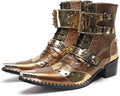 Santimon Men's Genuine Leather Cowboy Boots - Western Dress Boots with Metal Toe & Buckles | Mid-Calf Party, Rock & Motorcycle Boots