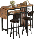 Recaceik Bar Dining Table Set, 59' Expandable Kitchen Counter Height Dining Table Set with Storage Shelves, Cup Holder & Wine Rack, PU Upholstered Stools Bar Table Set with Backrest for Kitchen
