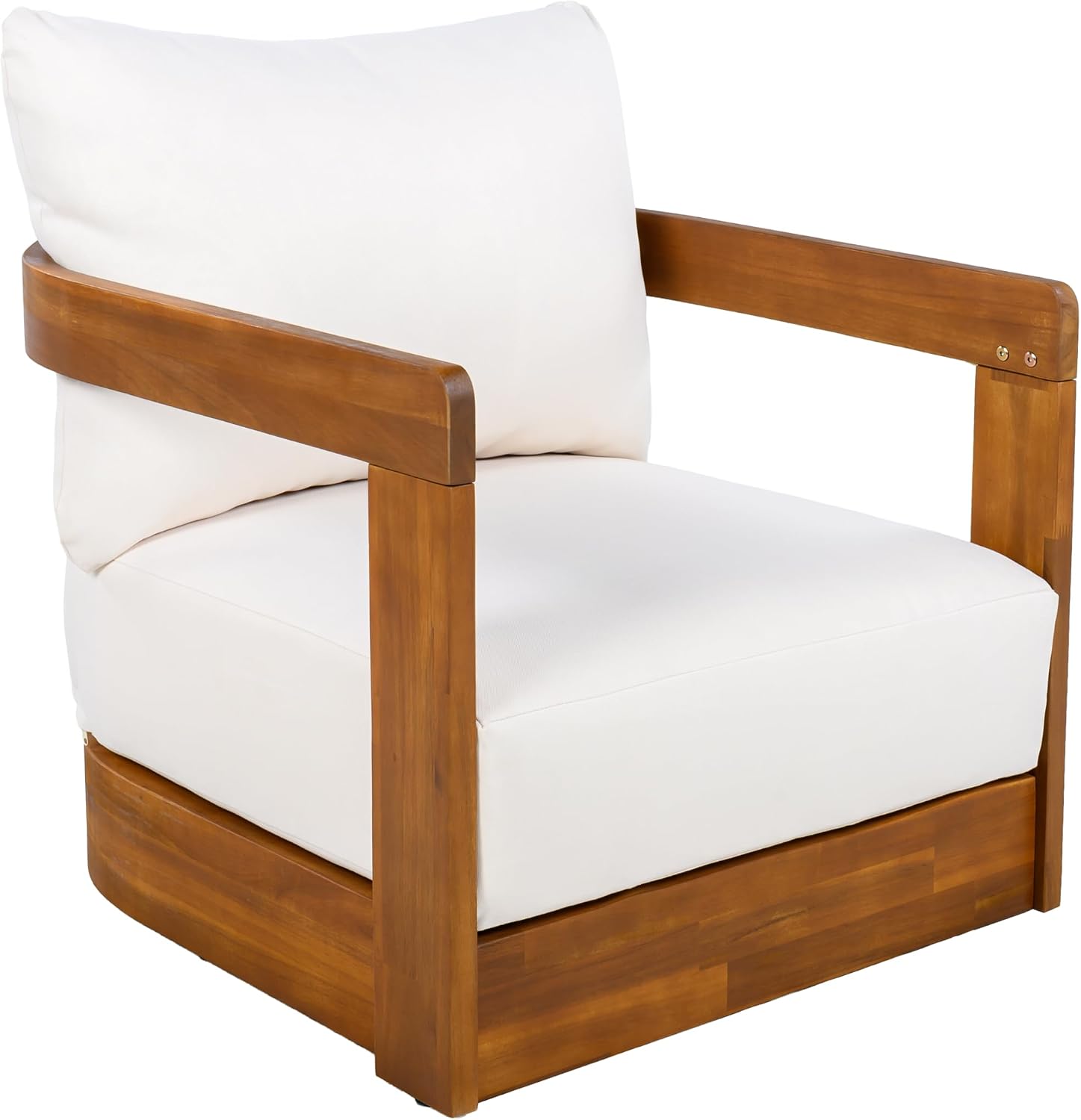 Christopher Knight Home Chloe Acacia Wood Lounge Chair Outdoor Set of 2, Curved Tub Design Accent Chairs with Weather Resistant Cushion, Comfy Low Profile Reading Seating for Backyard, Teak+ Beige