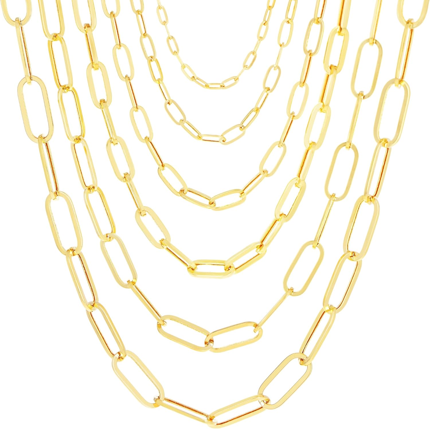 Nuragold 14K Real Yellow Gold Paperclip Chain Elongated Cable Link Necklace 16'-24' (2mm-7mm) Italian Jewelry for Men & Women