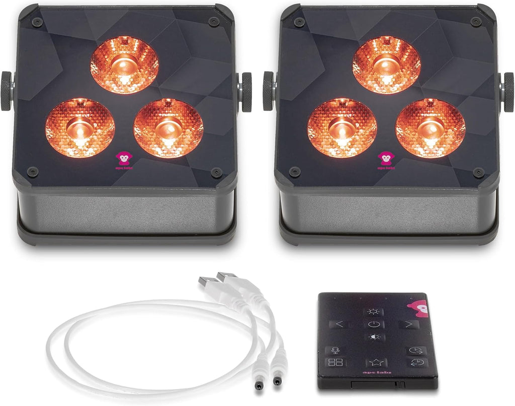 Ape Labs Maxi 2+ IP RGBaW LED Uplights with AmberWhite Technology, 29 Color Presets for Event & Wedding - IP65 Waterproof 14 hrs Rechargeable Battery with Wireless DMX App Control Set of 2