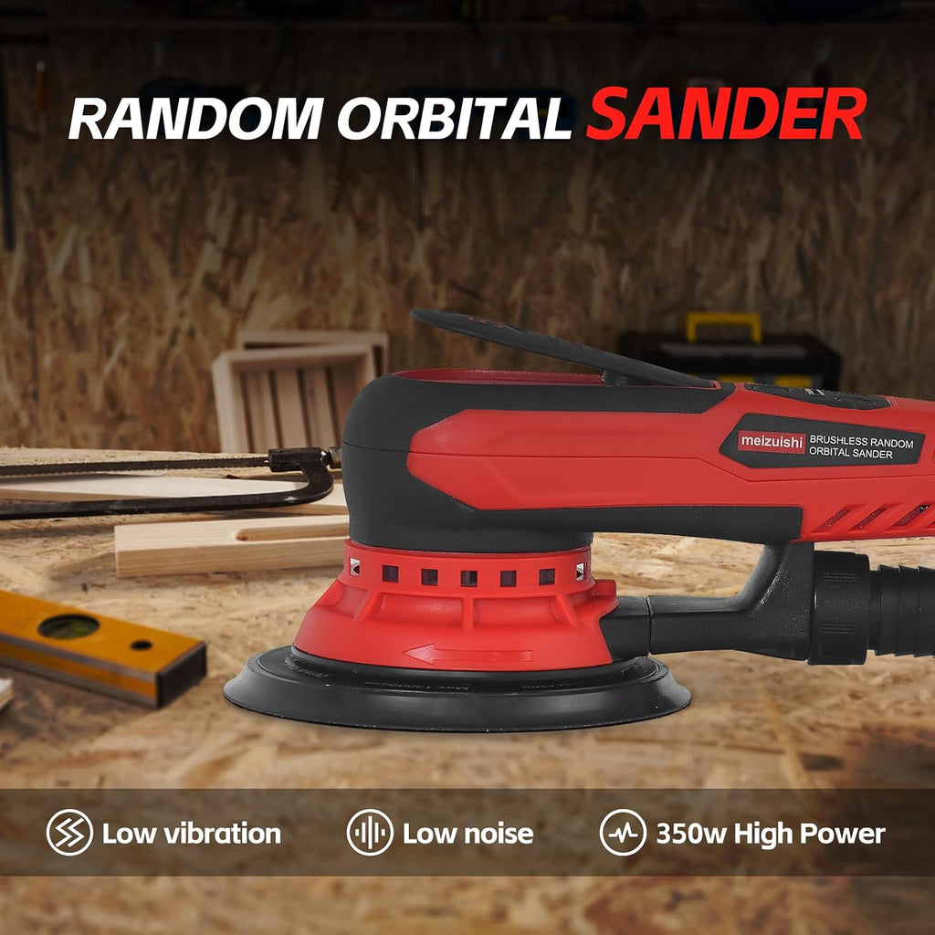 5mm Random Orbital Sander Wired，350W Brushless，4000-10K RPM Variable Speed ，Electric Palm Sander for Woodworking, Sanding and Polishing ，with 10 Sanding Paper & Dust Connector & Hose