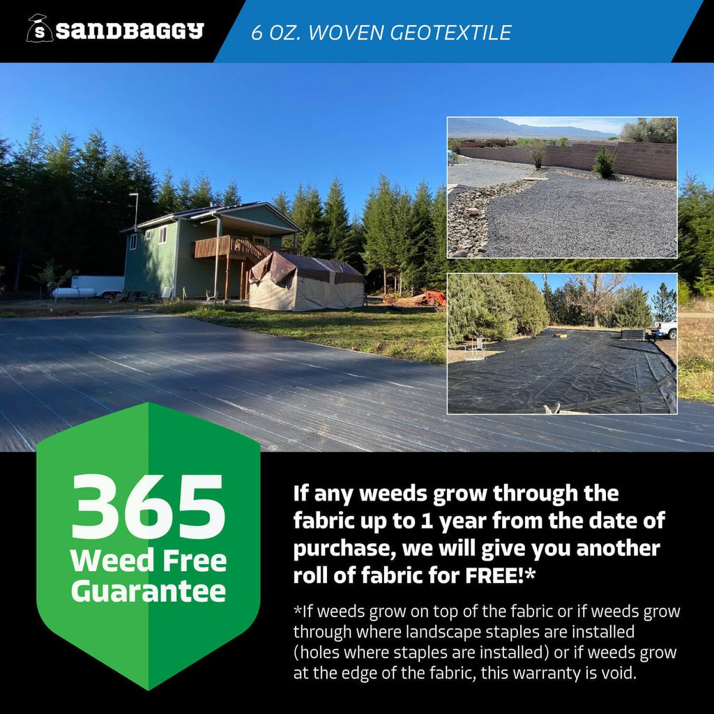 Sandbaggy 6 oz Heavy Duty Woven Geotextile Landscape Fabric (15 ft Wide) | 50 Year Fabric | 2X Thicker | Soil Stabilization & Separation | Roads, Driveways, Retaining Walls (15 ft x 25 ft, 1, Count)