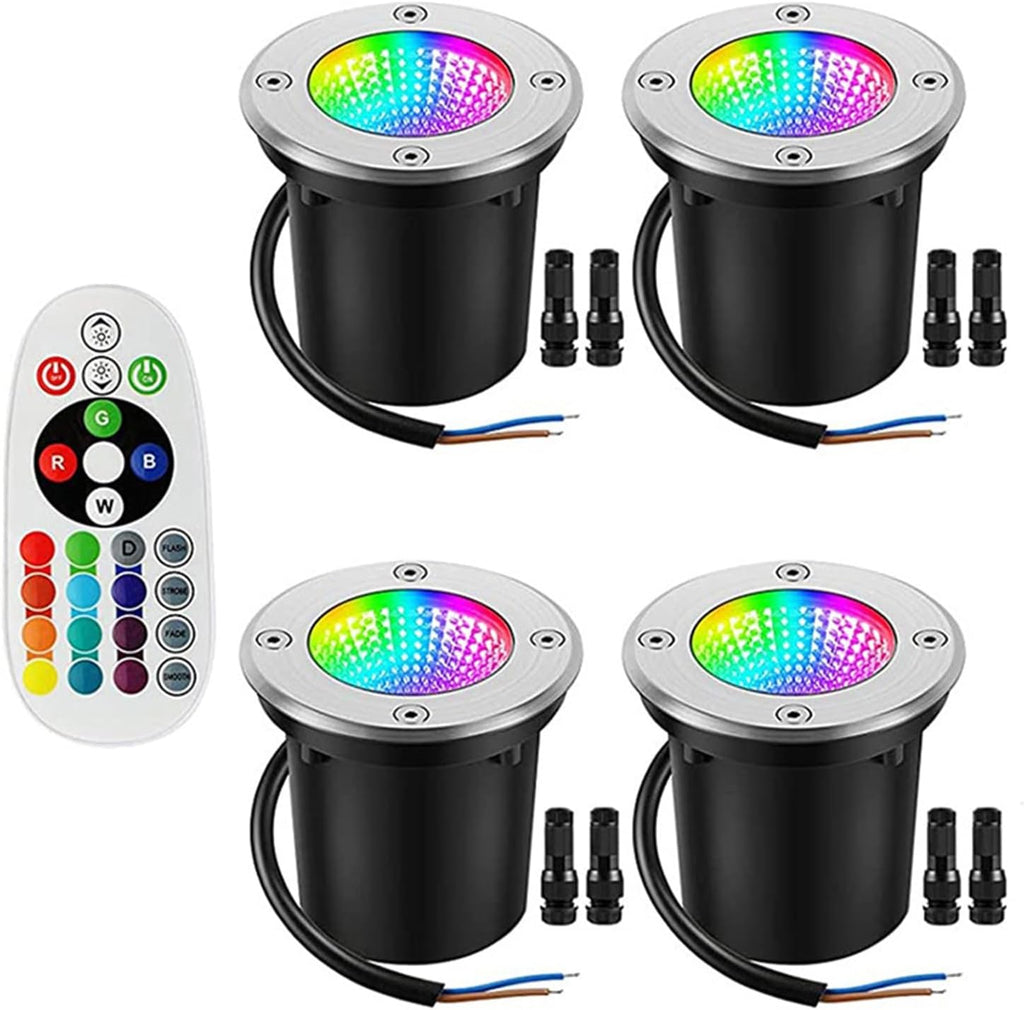 4PCS Ground LED Landscape Lamp - 6W Outdoor Buried Lights - DC12V RGB Recessed Ground Lights, Wireless Remote Control Spotlight, for Patio, Garden Illumination