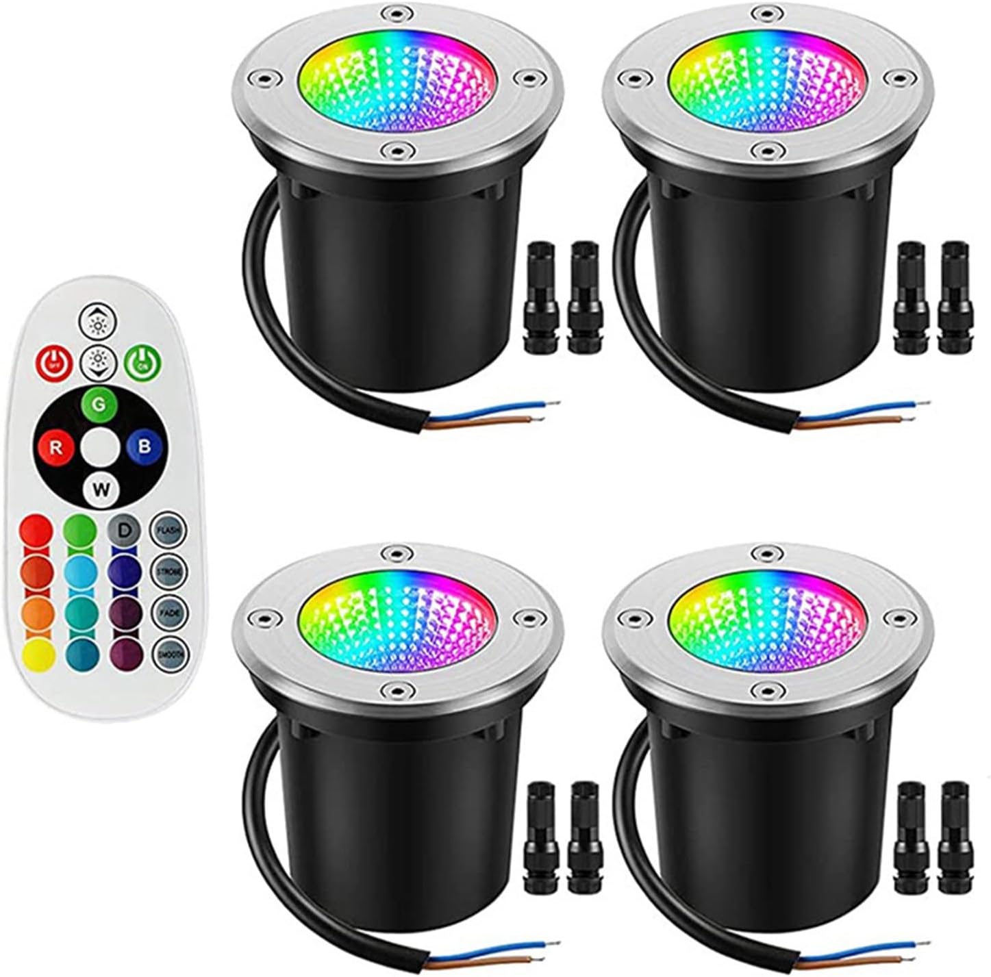 4PCS Ground LED Landscape Lamp - 6W Outdoor Buried Lights - DC12V RGB Recessed Ground Lights, Wireless Remote Control Spotlight, for Patio, Garden Illumination