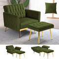 Velvet Accent Chair w/Adjustable Armrests and Backrest, Button Tufted Lounge Chair, Single Recliner Armchair with Ottoman and a Pillow for Living Room, Bedroom,Olive Green