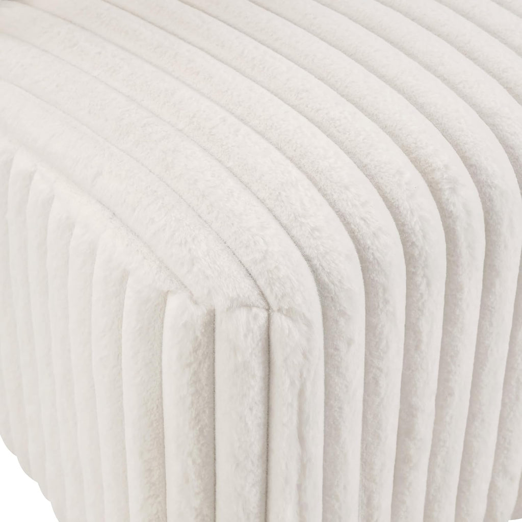 OSP Home Furnishings Lucia Modern Barrel Swivel Accent Chair, White Cord Fur Fabric