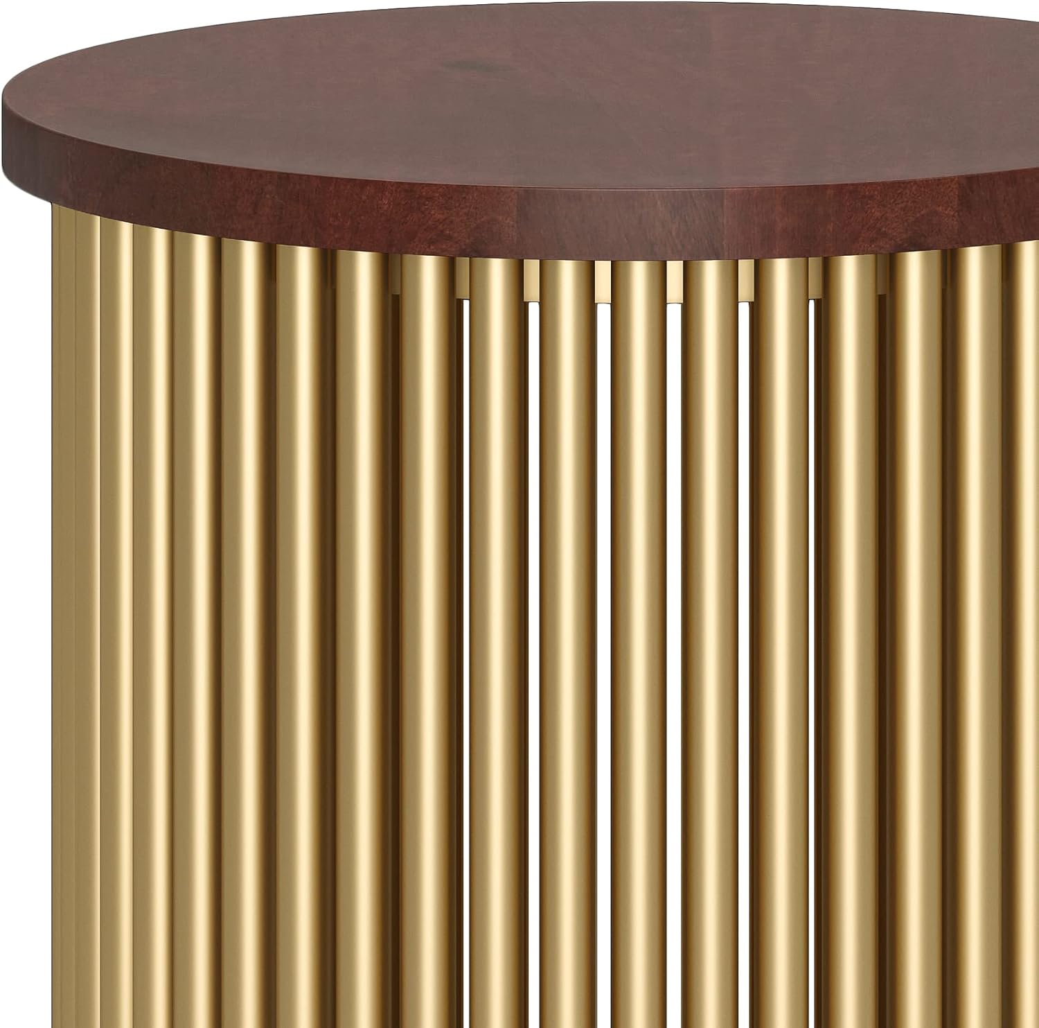 SIMPLIHOME Demy Metal and Wood Accent Table - 18 inch Wide Solid Metal Round End Table in Cognac and Gold, Contemporary Side Table or Coffee Table for Living Room with Compact Design, Assembled