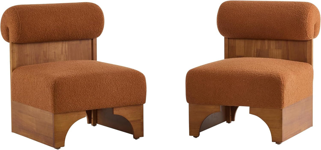 Christopher Knight Home Nadine Boucle Club Chair, Upholstered Lounge Chair, Rolled Backrest Accent Chairs, Solid Wood Legs Frame Single Sofa for Living Reading Room, Accent Chairs Set of 2, Brown