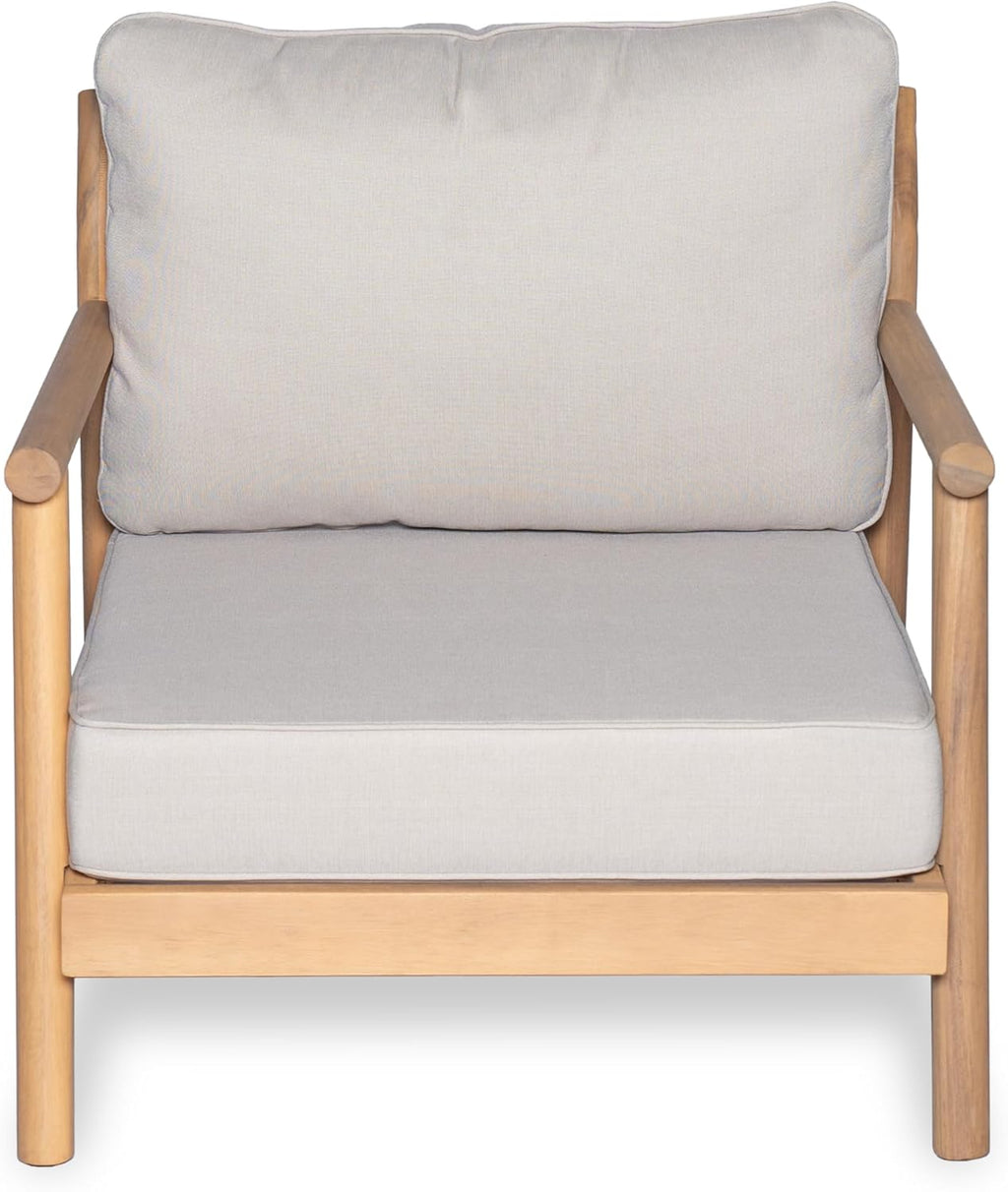 Christopher Knight Home Jorine Outdoor Club Chairs Set of 2, Acacia Wood Accent Chair, Wooden Armchair with Cushions, Open Back Comfy Seating Louge Single Sofa for Backyard Garden Balcony, Teak+Beige
