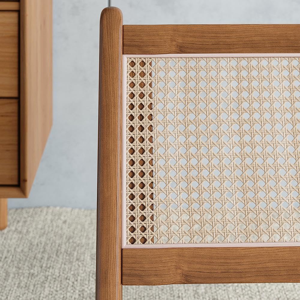 homary Mid Century Modern Chair Japandi Walnut Rattan and Wood Lounge Chairs Armless Accent Chair for Living Room Bedroom Balcony & Patio