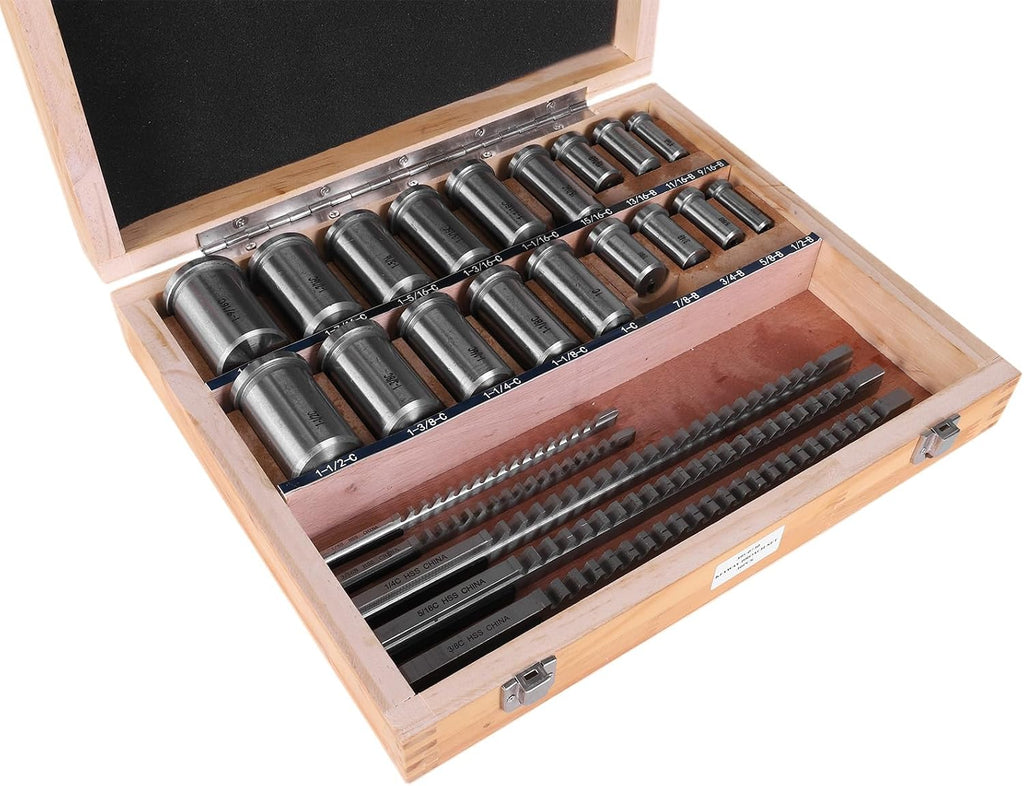 Generic Keyway Broach Kit Metalworking Tool Bushing Spacer Set with 5 Broaches 18 Bushings 7 Shims 30pcs for Metalworking and Manufacturing