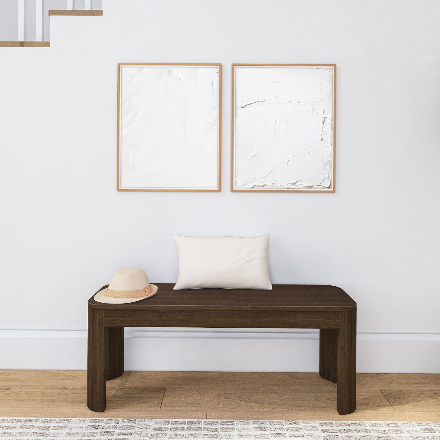 Plank+Beam Contour Bench, Modern Rounded 46 Inch Dining Bench, Bench for 60 Inch Kitchen Table, Walnut