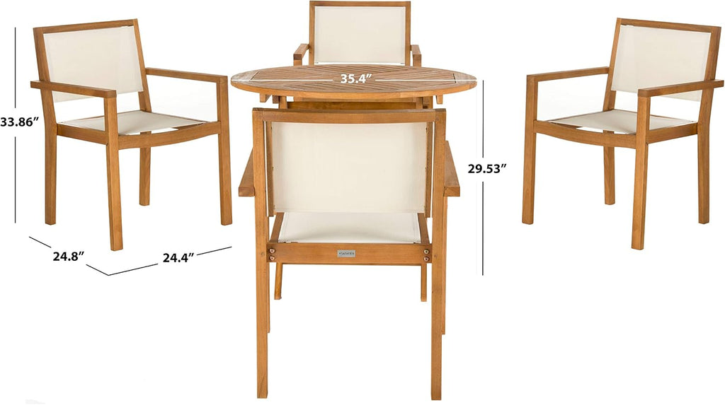 Safavieh Outdoor Collection Chante Teak 35.4' Round Table 5 Piece Dining Set