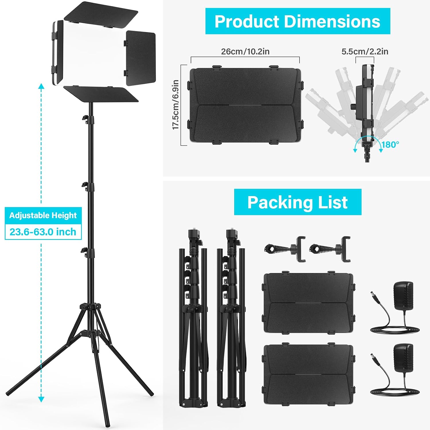 Unicucp 2 Pack Led Video Light Panel Lighting Kit with Barn Doors, 8000mAh Rechargeable Camera Light, 2500K-8500K Photo Light for Outdoor Indoor Photography Video Recording Live Streaming Zoom Calls