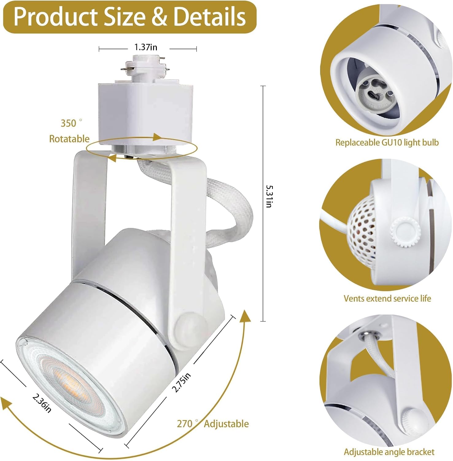 White LED Track Lighting Heads Kit, 10W 6000K Cool White 12-Lights GU10 Dimmable Track Lights, Indoor Ceiling Spotlight Fixture with 13FT H Type Track Light Rails