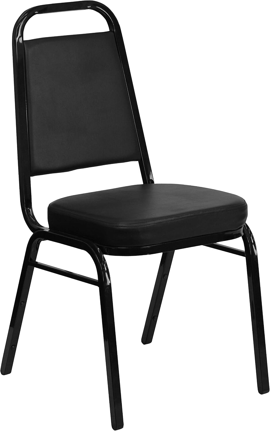 Flash Furniture Hercules Set of 4 Trapezoidal Vinyl Stacking Chairs, Commercial Stackable Chairs with Padded Seats and Backs, Black