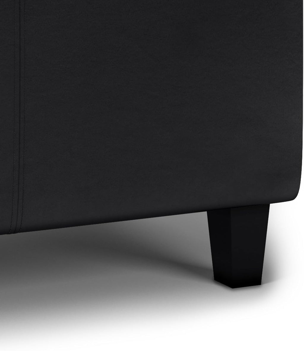 SIMPLIHOME Avalon 42 inch Wide Contemporary Rectangle Tray Storage Ottoman with Lift Up Lids in Midnight Black Vegan Faux Leather, Assembled, for the Living Room, Entryway and Family Room