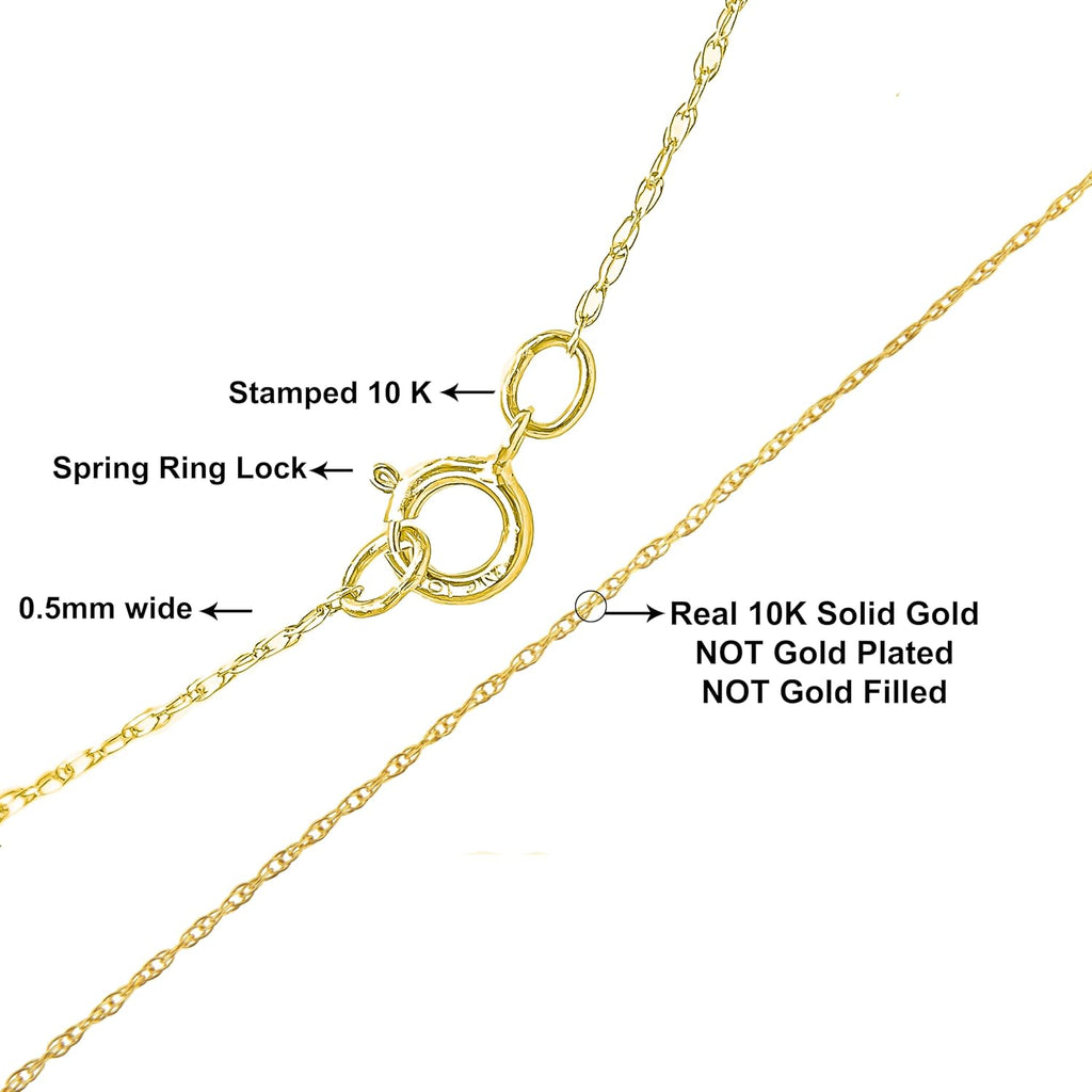 Solid 10K White, Rose or Yellow Gold 1/2 mm Slim and Dainty Rope Chain Necklace, Unisex Chain - Choice of Size and Color