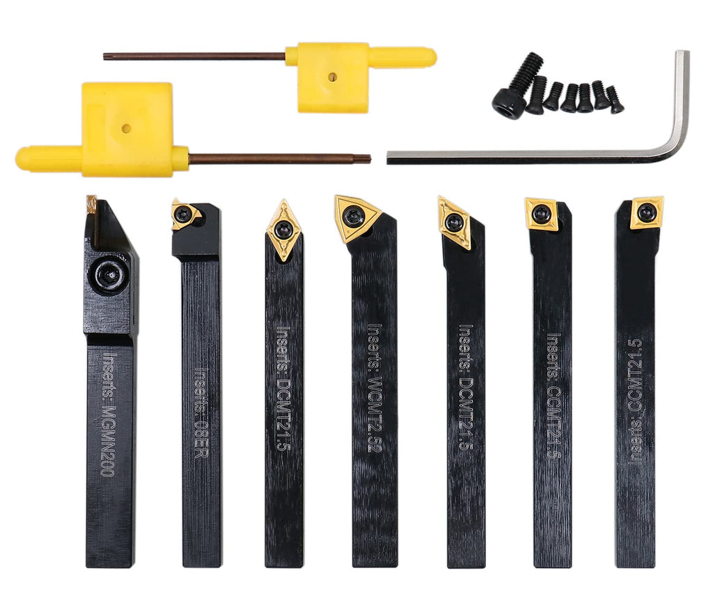 Accusize Industrial Tools 1/4'' Shank 7 Pc Indexable Carbide Turning Tool Set in Fitted Box, 2387-2001
