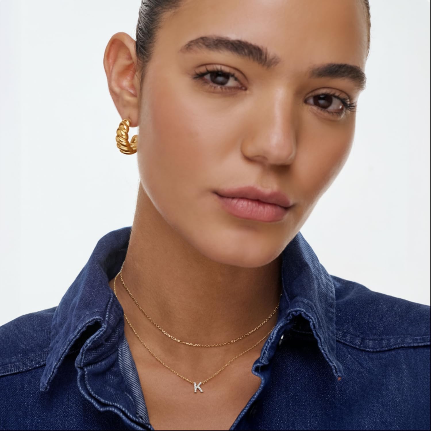 OAK & LUNA - 14K Solid Gold A-Z Initial Necklace with Diamonds – Dainty Diamond Letter Necklace – Custom Fine Jewelry Gift for Women