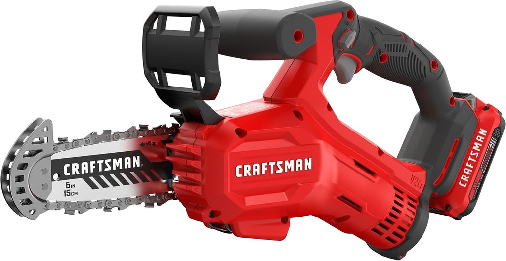 CRAFTSMAN V20 Mini Cordless Chainsaw, Pruning Saw, 6' Chain, Small Handheld Chainsaw, 2Ah Battery and Charger Included, Tree Trimming and Pruning, Compact and Lightweight (CMCCS320D1)