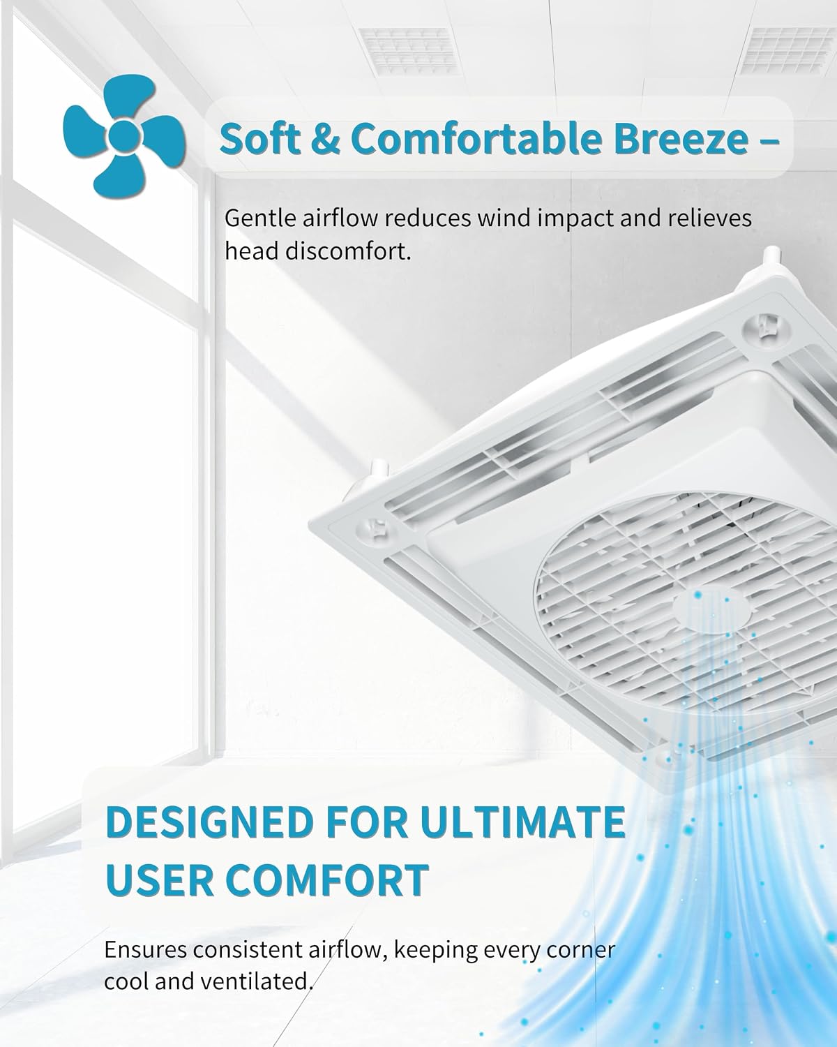WELLY Taiwan Drop Ceiling Tile Fan, 2x2 Air Circulating Flush Mount Ceiling Fans, DC Motor Ultra Quiet 15 Wind Speeds Ventilation, 23.7 inch 18db for Home and Office, WL-4