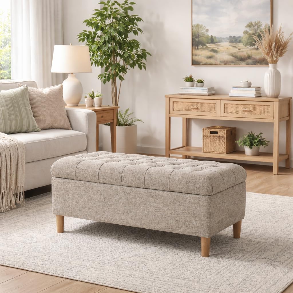 HomePop 40' Ainsley Button Tufted Storage Bench - Midtone Gray