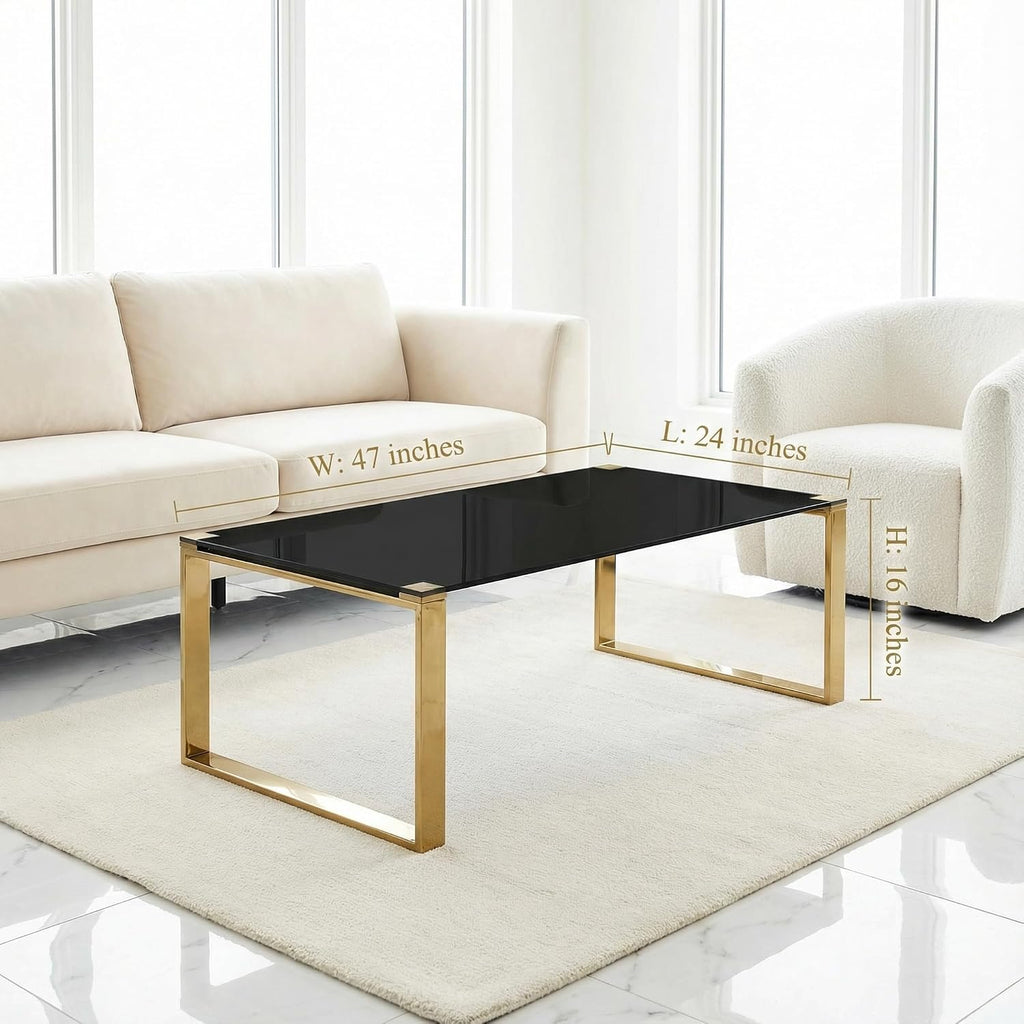 Cortesi Home Remini Coffee Table, Gold Metal and Black Glass