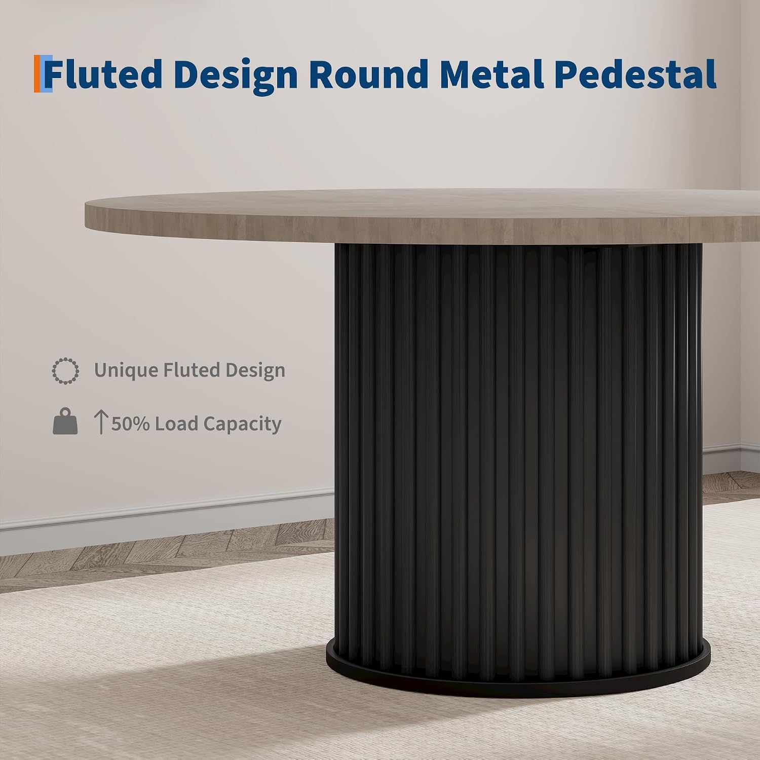 GarveeHome 47' Round Dining Table for 4-6 People, Dining Room Table with Sturdy Waveform Metal Pedestal Base, Farmhouse Circle Kitchen Table for Dining Room, Kitchen