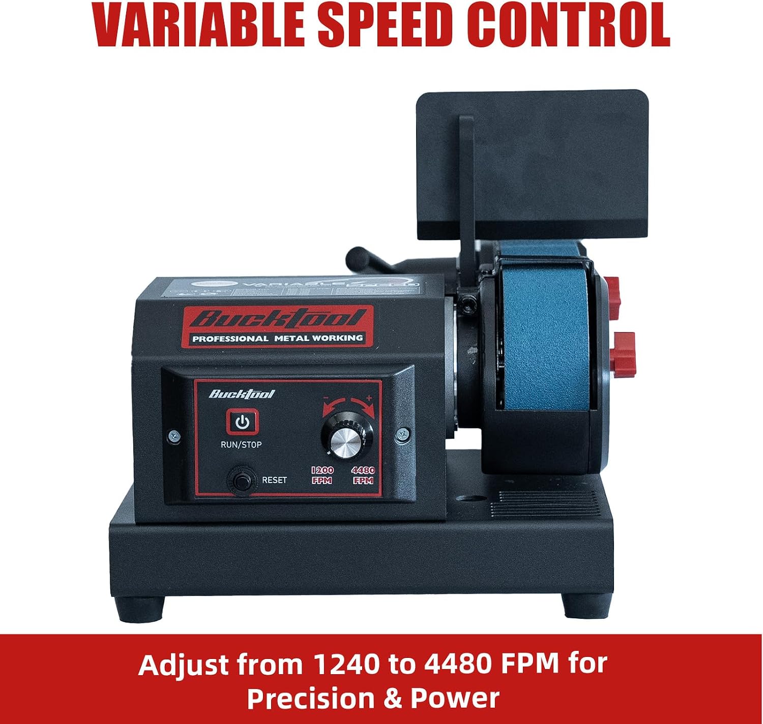 Bucktool Variable Speed 2×42 Inch Belt Sander 3.5A DC Motor with Control Panel, Quick Belt Release, Adjustable Foot, Horizontal or Wall-Mountable Bench Machine for Knife Making and Metalworking