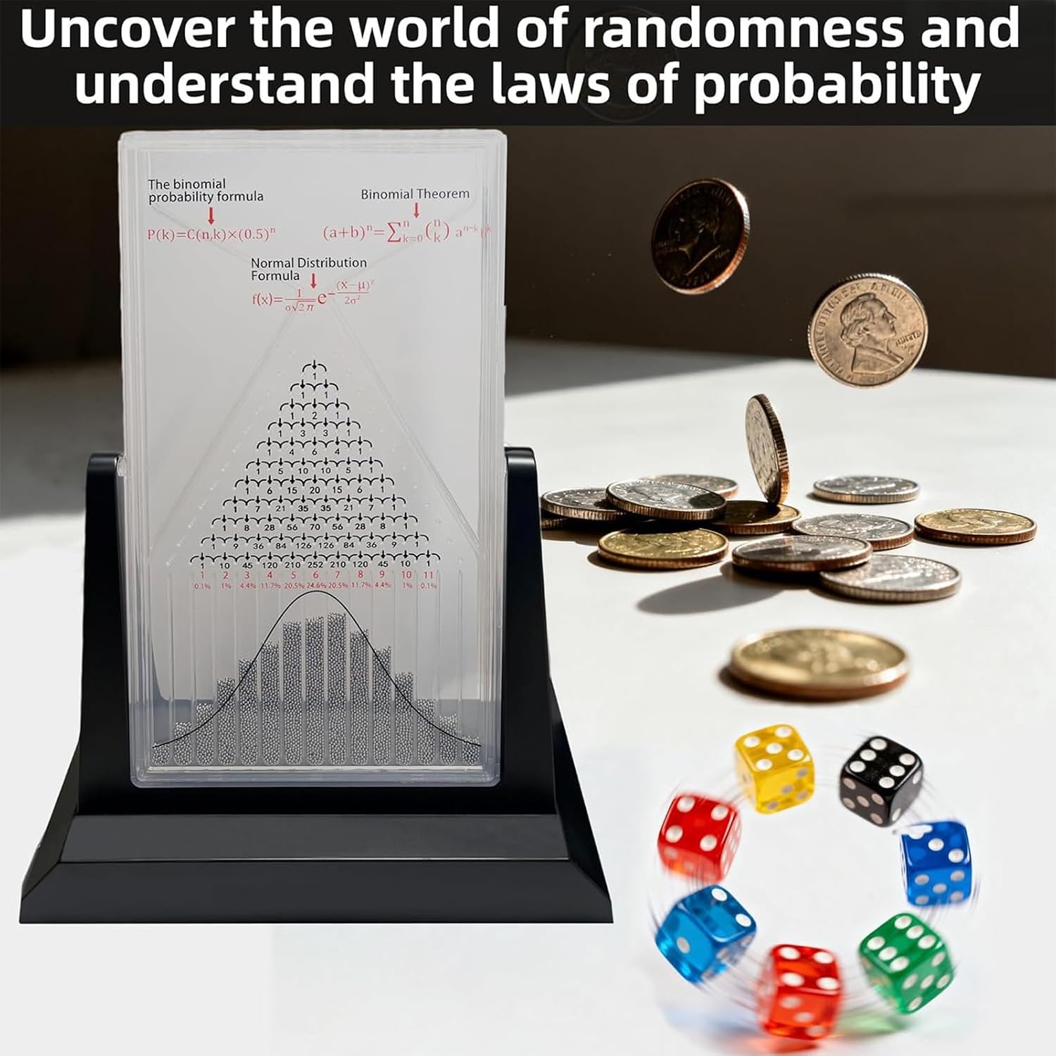12' Galton Board Premium Gift Set - Large Bell Curve Probability Model with 17500 Steel Beads, Unique Science Gift for Men/Women, Stem Teacher & Student Present, Elegant Desk Decor 600g
