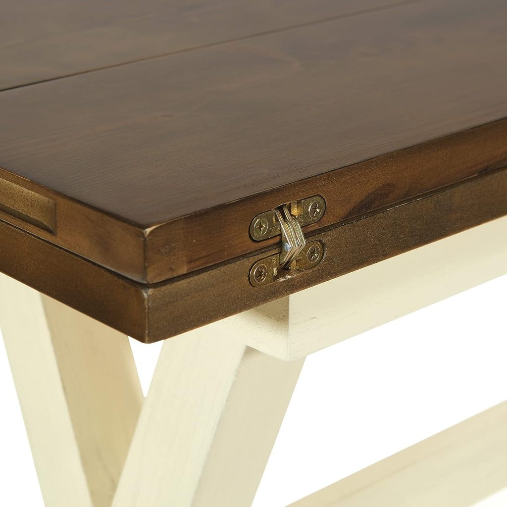 OSP Home Furnishings Albury Farmhouse-Style Flip Top Table with Two-Tone Finish, Antique White Base and Wood Stain Top